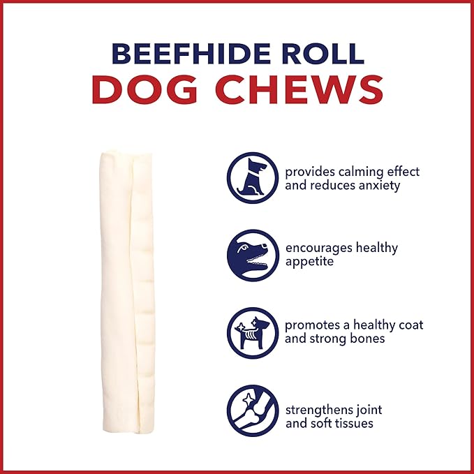 Pet Factory American Beefhide 7" Rolls Dog Chew Treats - Natural Flavor, 4 Count/1 Pack