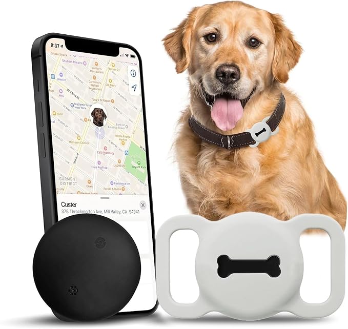 Smart Pet Tracker, Dog Tracker with Collar Holder, Smart Tag for Seamless Location Tracking, Work with Find My, Not GPS Tracker (White)