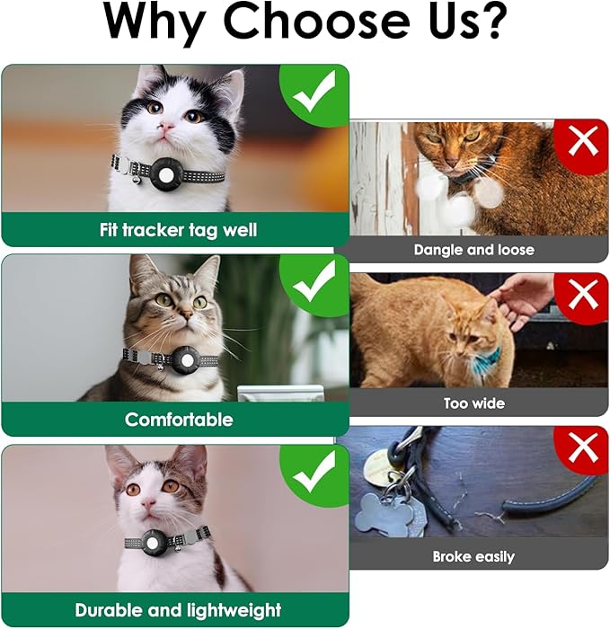 Cat Tracker, Pet Tracker for Cats, Cat Tracker Collar with Safety Elastic Buckle, Works with Any Collar,Compatible with Apple Find My App (Only iOS), No Monthly Fee Pet Tracker, Black