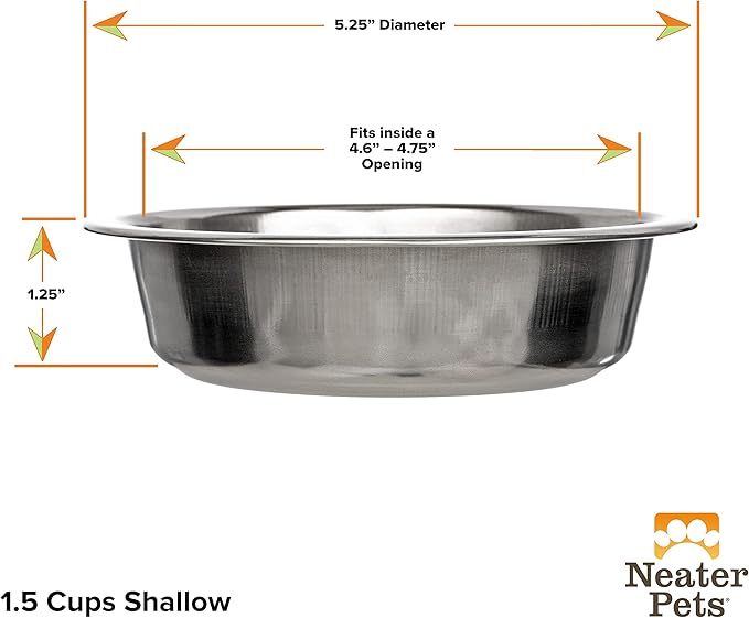 Neater Pet Brands Stainless Steel Dog and Cat Bowls - Neater Feeder Deluxe or Express Extra Replacement Bowl (Metal Food and Water Dish) (1.5 Cup Shallow)