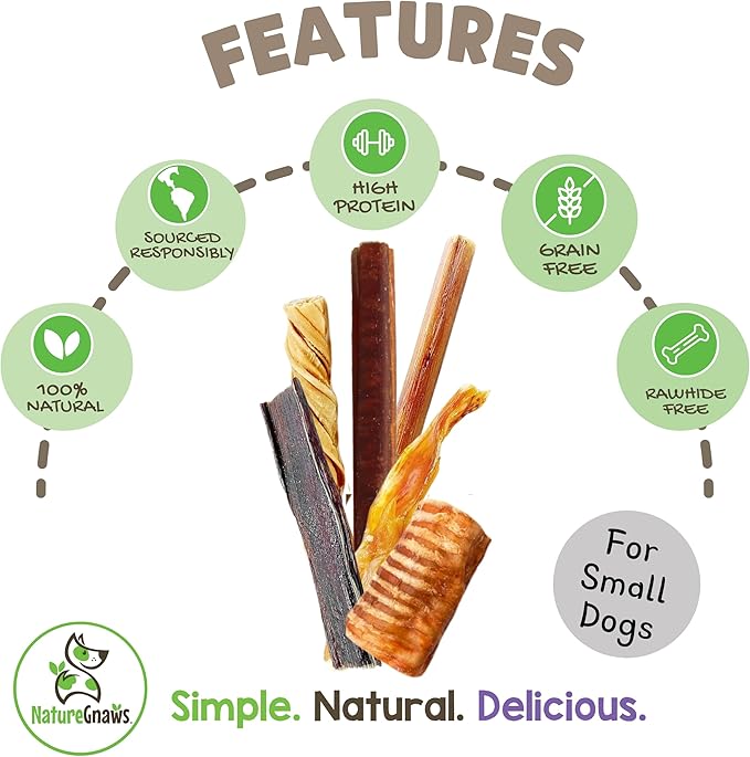 Nature Gnaws Variety Pack for Small Dogs (12 Count) - Bully Sticks, Beef Tendons and Tripe Twists for Dogs - Natural Long Lasting Beef Dog Chew Bones - Rawhide Free