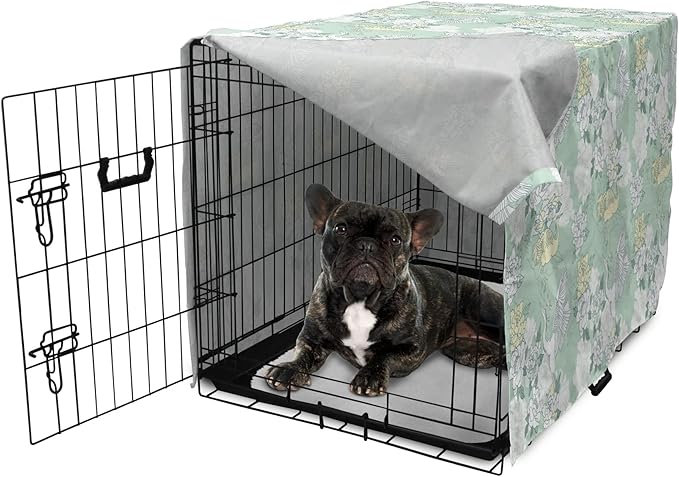 Lunarable Traditional Dog Crate Cover, Japanese Cranes Peonies Cultural Aspects Symbolic of Happy Life, Easy to Use Pet Kennel Cover for Cats & Medium Dogs, 24 Inch, Avocado Green Pale Green