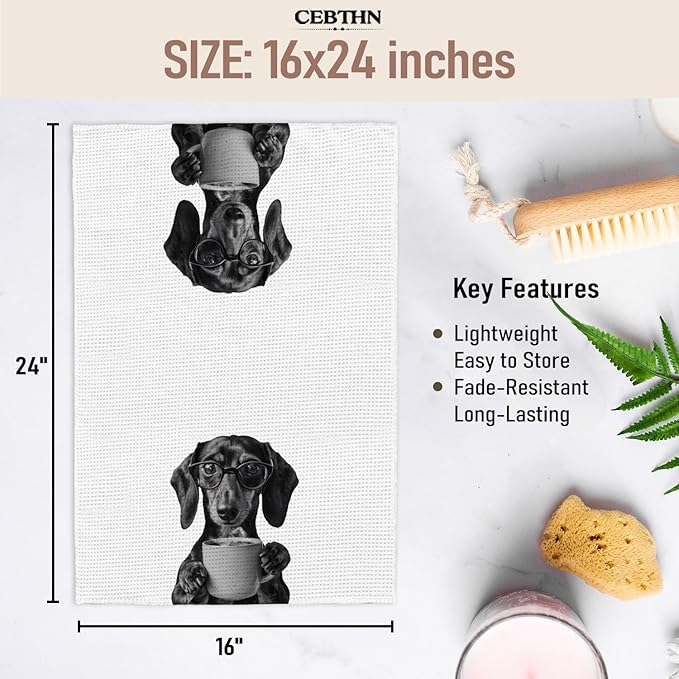 Coffee Dachshund Kitchen Towels, Gifts for Dachshund Lovers Dish Towels for Kitchen Drying, Weiner Dog Gifts for Women Hand Towels for Bathroom, 16x24 Inch