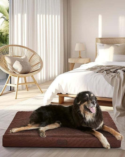 OhGeni 41 Inch Orthopedic Waterproof & Machine Washable Dog Bed with Egg Crate Foam Support, Non-Slip Bottom and Removable Pet Bed Cover for Extra Large, Large, Medium, Small Dogs (Brown)