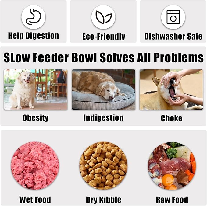 Slow Feeder Dog Bowls Large Breed, Dog Food Bowl Large Anti-Choking Bloat Stop Puzzle Healthy Eating Bowl (Gray, 4 Cup)