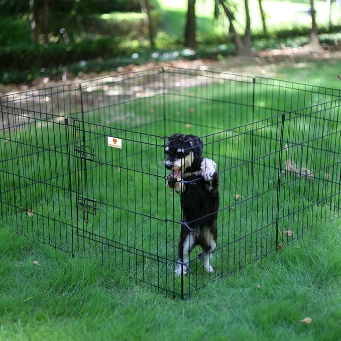 PEEKABOO Dog Pen Pet Playpen Dog Fence Indoor Foldable Metal Wire Exercise Puppy Play Yard Pet Enclosure Outdoor 8 Panels 24 Inch (Only Black playpen)