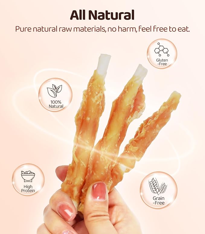Dog Training Snacks,16OZ Chicken Wrapped Rawhide Stick Dog Treats, Grain Free, Delicious, and Nutritious High Protein Dog Chewy Treats for Dogs