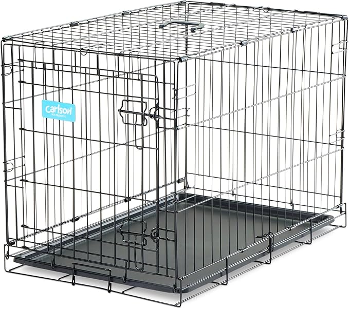 Carlson Pet Products Secure and Foldable Single Door Metal Dog Crate, Medium,Black
