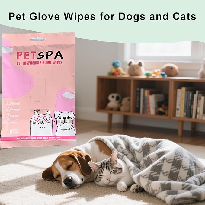 Pet Glove Wipes for Dogs and Cats, Extra Thick Dog Wipes Cleaning Deodorizing, Rinse Free Cleaning Gloves Dog Washing Gloves, Cat Gloves for Grooming for Pet Dry Cleaning, Daily Care and Travel 6 Pcs