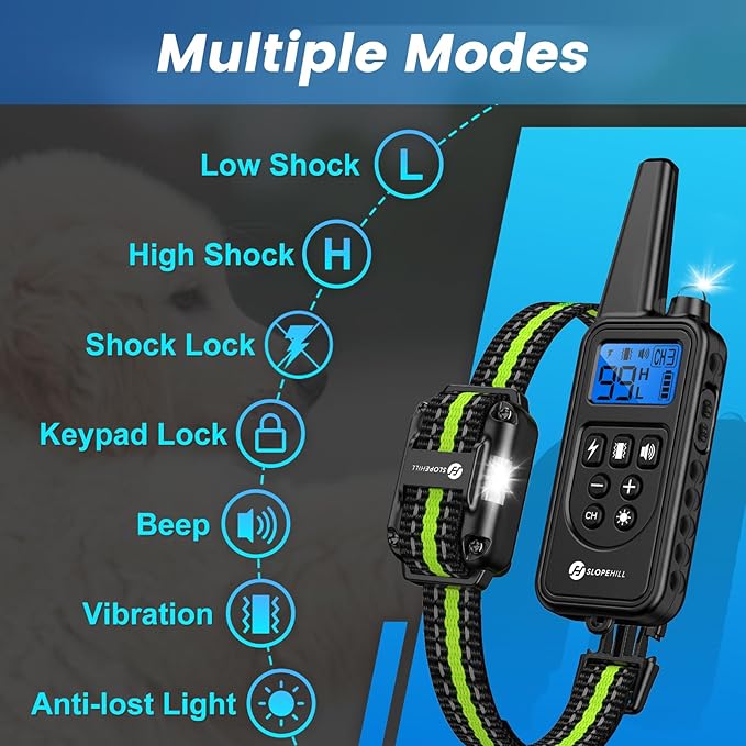 Dog Training Collar with 7 Training Modes, 2600Ft Remote Electronic Dog Shock Collar, Electric Shock Collar for Small Medium Large Dogs (Green)