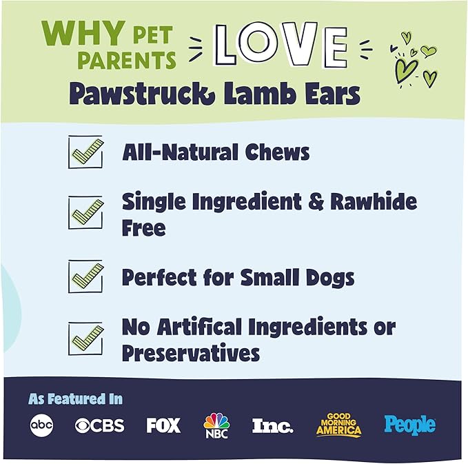 Pawstruck Natural Lamb Ears Chew Treats for Small & Medium Dogs - Healthy Low Fat, No Artificial Preservatives, Single Ingredient, Highly Digestible Animal Ear - 10 Count - Packaging May Vary