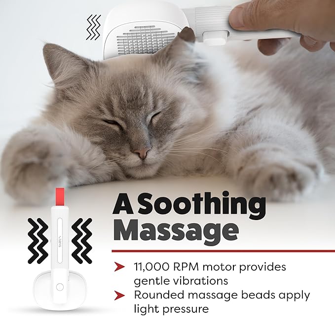 BARFI Pet Brush - Self-Cleaning Pet, Cat, Dog Shedding Brush - Multi-Functional Grooming Tool with Negative Ion Technology, Vibrating Massager, Wood's Lamp (White) - Free Pet Bowl