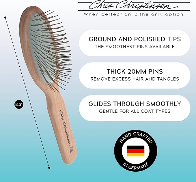 Chris Christensen Brush & Comb Bundle - Original Series 20 mm Oblong and Oval Pin Brush + 000 7.5 in Greyhound Style Fine/Coarse Comb, Groom Like a Professional