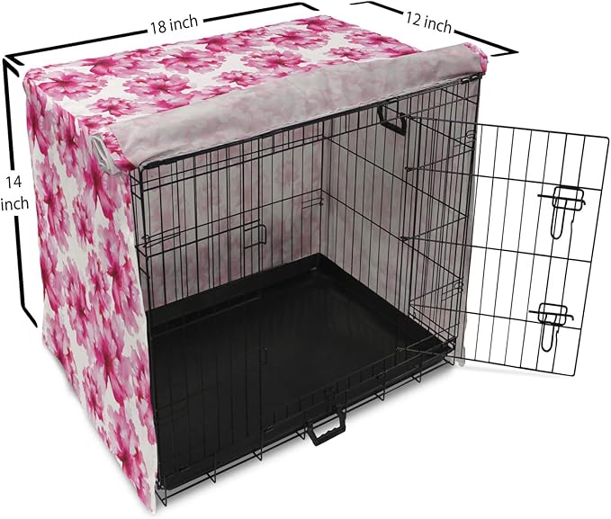 Ambesonne Waterproof Dog Crate Cover, Abstract Floral Peonies Pattern, 18 Inch, Magenta Pink