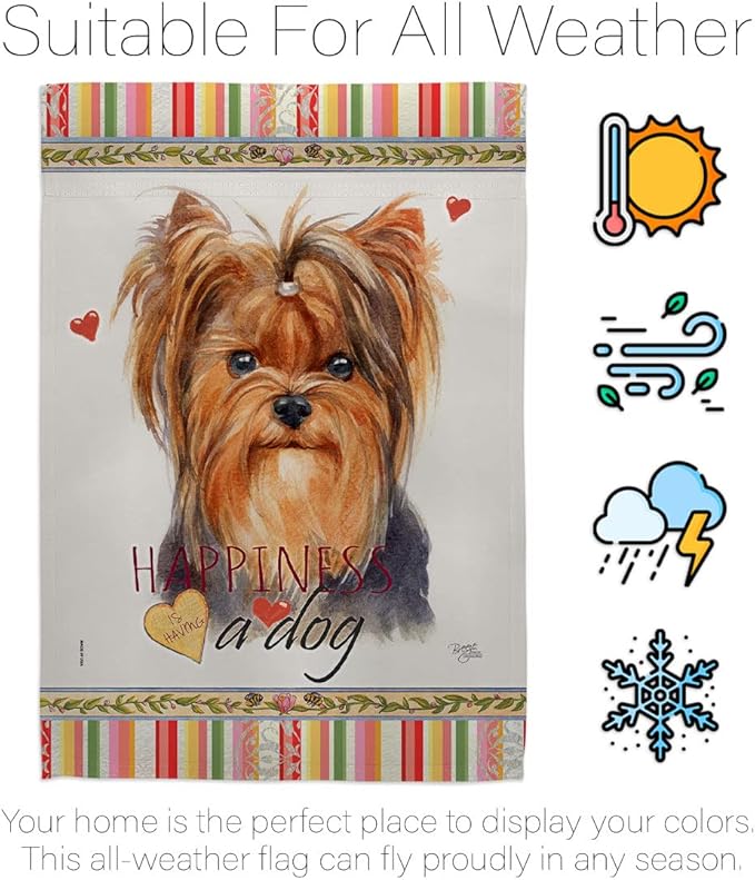 Breeze Decor Yorkie Happiness Garden House Flag Kit Dog Puppy Spoiled Paw Canine Fur Pet Nature Farm Animal Creature Decoration Banner Small Yard Gift Double-Sided, Made in USA
