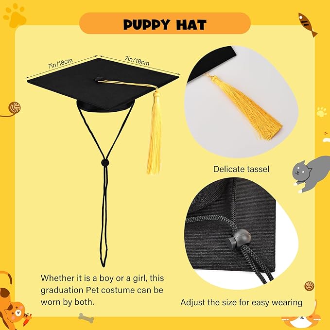 Dog Graduation Cap and Gown, Dogs Cats Graduation Holiday Halloween Costume Accessory(Black,Medium)
