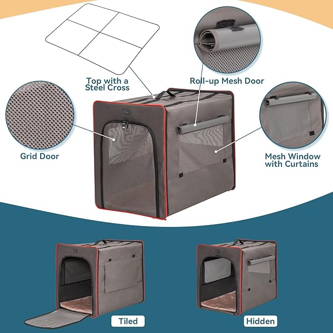 PETSFIT Portable Dog Crate, Collapsible Dog Crate - 24 Inch with Thicken Mat, Easy to Fold, Sturdy and Portable, Perfect for Traveling, Soft Dog Kennel Army Green