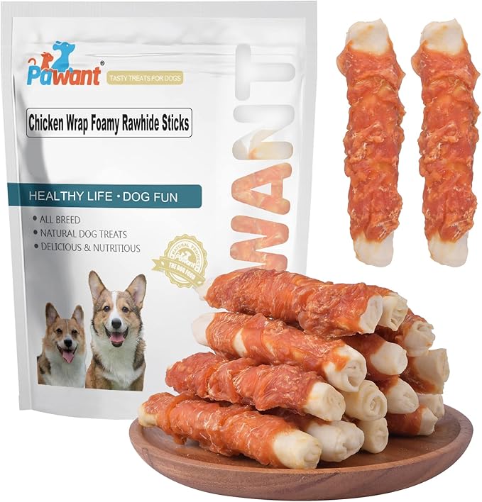 Dog Treats Chicken Wrapped Rawhide Rolls Healthy Dog Chews Long Lasting for Large Dog 0.5lb/227g