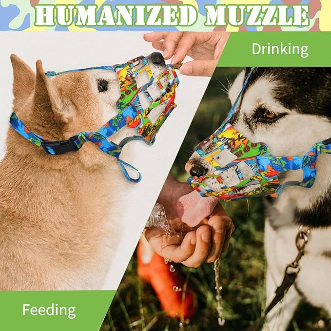 BARKLESS Dog Muzzle, Silicone Basket Muzzle for Small Medium Large Dogs, Soft Cage Muzzle Prevent Biting Chewing, Allow Drinking Panting, Suitable for German Shepherd Graffiti