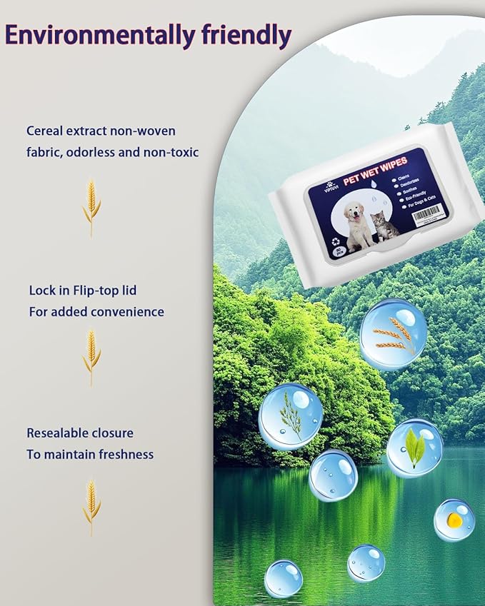 Dog Wipes for Paws and Butt – Unscented Pet Wipes for Dogs & Cats – 80 Ct Extra Thick, Lint-Free Cleaning Wipes for Face, Ears, and Sensitive Areas – Hypoallergenic & Travel-Friendly