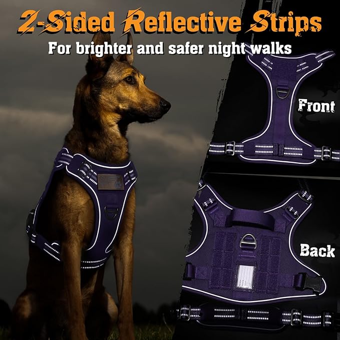 rabbitgoo Dog Harness for Large Dogs No Pull, Tactical Service Dog Vest with Molle and Control Handle, Adjustable and Reflective Military Pet Harness for Easy Walking and Training, Purple, XL