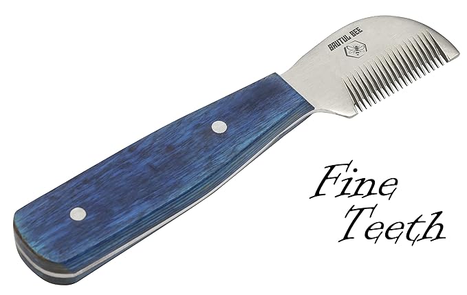Bee Dog Grooming Coat Stripping Knife Stripper Trimmer Tool Wooded Handle Stripping Knives Set of 5 in Stainless Steel Non-Slip Tools for Grooming Dogs (BLUE)