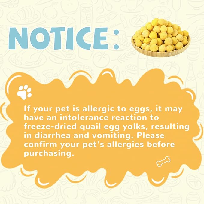 Freeze Dried Quail Egg Yolk Pet Treats, Freeze-Dried Pet Food for Dogs, Cats, Pure Fresh Ingredient, 9.2 oz, Rawhide Free, Gluten&Grain Free