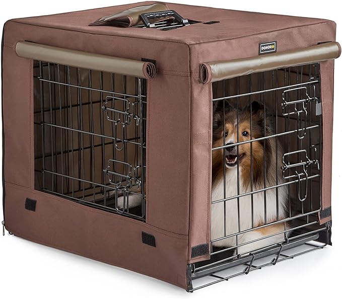 DONORO Dog Crates for Small Size Dogs Indoor Double Door Dog Kennels & Houses for Puppy and Cats, Collapsible Metal Contour Dog Cages (42-Inch Kit)