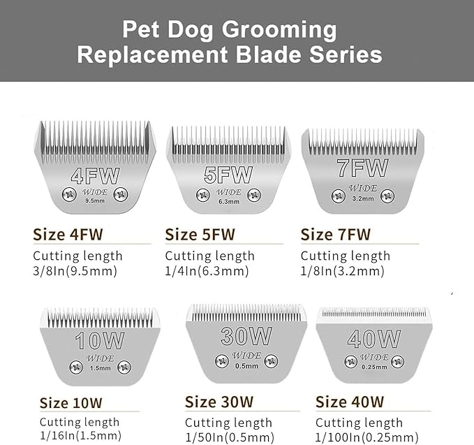 3PCS Wide Blades for Dog Grooming Blades Compatible with Andis,Oster A5,Wahl km10 Dog Clippers Stainless Steel Blades Blades for Animal Dog,Cat,Horse,Silver,Size #4FW+5FW+7FW