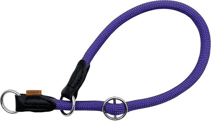 Braided Rope Collar, Pro Training Dog Collar, No Pull Round Martingale Collar, Slip Collar with Slidable Stop Ring - Ideal for Large Dogs (L(1/2") - 22" Long, Purple)