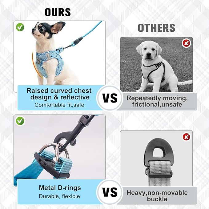 BEAUTYZOO Dog Harness and Leash Set for Small Medium Dogs,No Pull Step-in Harness for Puppy S M Sized Dogs and Cats,Air Mesh Adjustable Breathable Soft No Chock Escape Proof Vest Harness,Sky Blue S