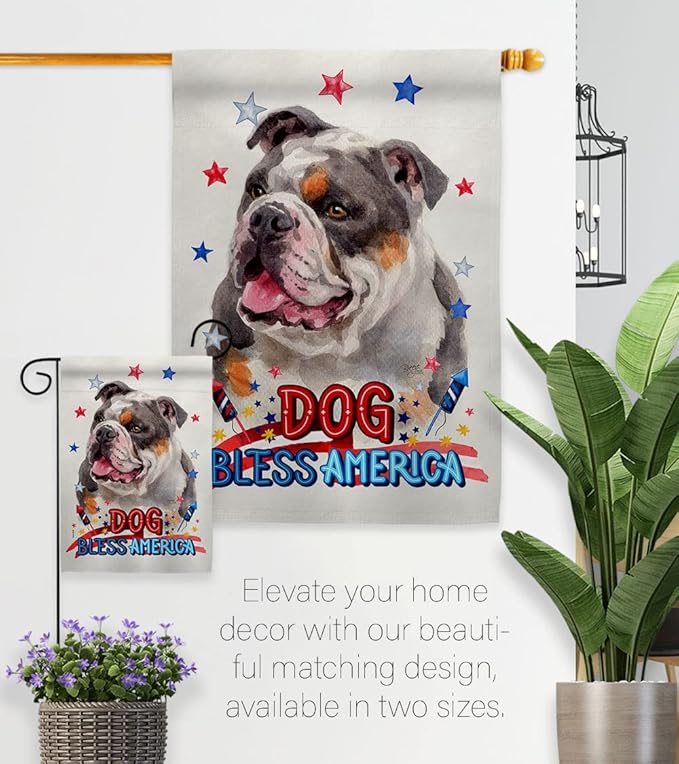 Breeze Decor Patriotic Merle Bulldog House Flag Pack Dog Puppy Spoiled Paw Canine Fur Pet Nature Farm Animal Creature Applique Banner Small Garden Yard Gift Double-Sided, Made in USA