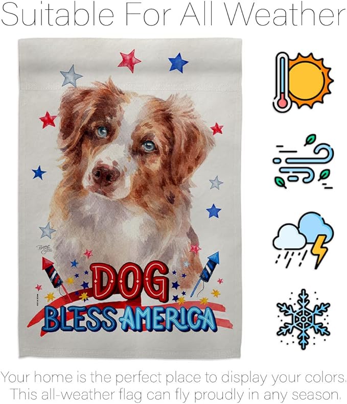 Breeze Decor Patriotic Red Australian Shepherd House Flag-Pack Dog Puppy Spoiled Paw Canine Fur Pet Nature Farm Animal Creature Applique Banner Small Garden Yard Gift Double-Sided, Made in USA