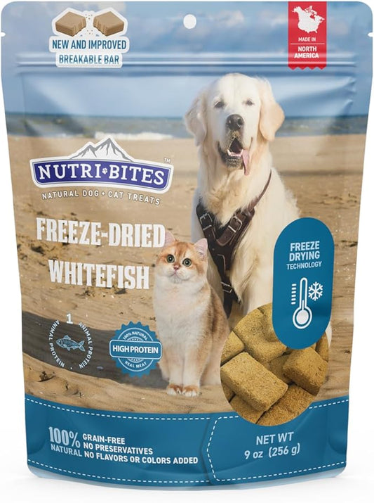 Nutri Bites Freeze Dried Whitefish Dog & Cat Treats, 9 oz | Healthy Pet Training Treats or Food Topper | All Natural, High Protein | Great for Puppy, Small, Medium, or Large Breeds