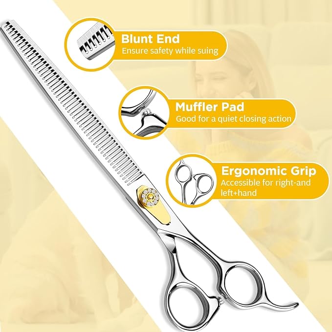 Gimars 8 Inch Sharp 54 Teeth Professional Dog Grooming Scissors Heavy Duty 440C Stainless Steel Ergonomic Pet Grooming Scissor for Dogs, Cats and Other Animals
