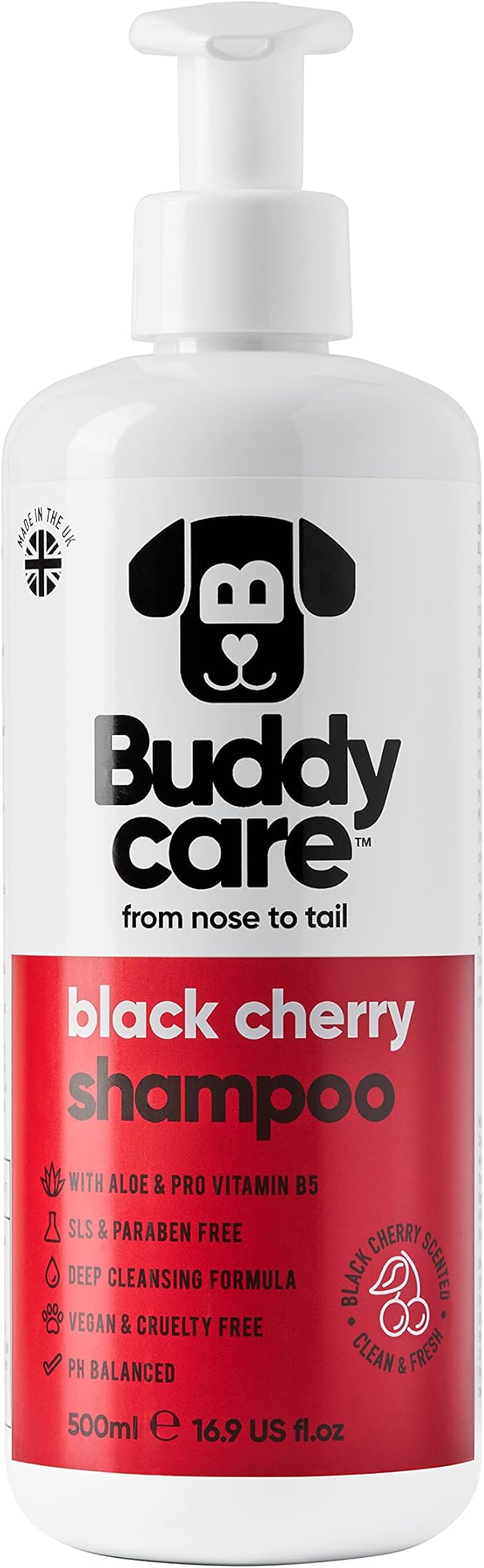 Black Cherry Dog Shampoo by Buddycare | Dry Skin & Itchy Skin Relief for Smelly Dogs | Deep Cleansing for Dogs Puppy Sensitive Skin | Dog Shampoo & Conditioner | with Aloe & Vitamin B5 (16.90oz)