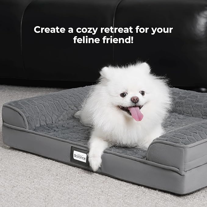 BALANCE Orthopedic Dog Bed, Egg Crate Foam Dog Couch for Pet Sleeping, Pet Sofa with Removable Washable Cover & Nonskid Bottom, Comfy Dog Bed for Medium Size Dog, Grey