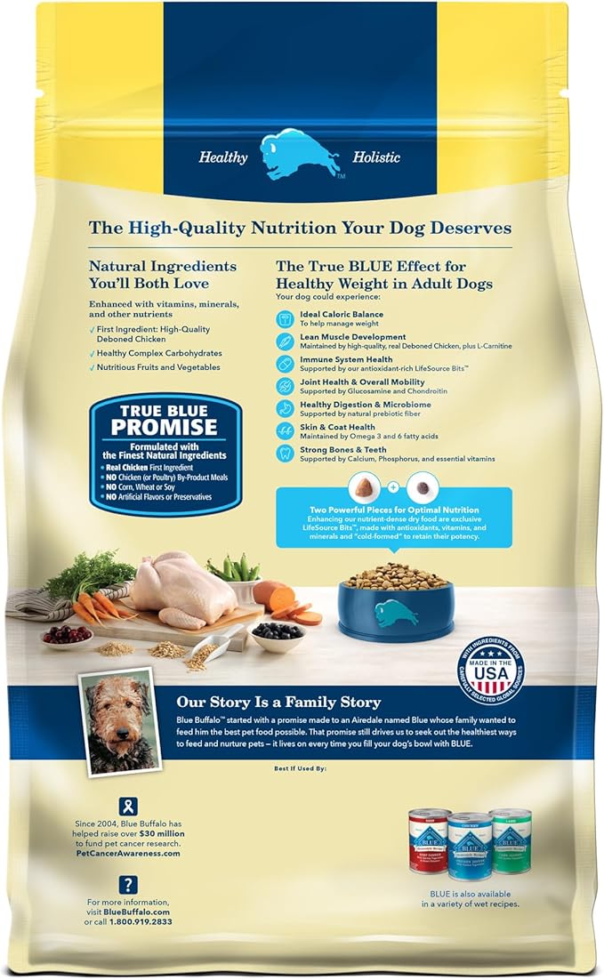 Blue Buffalo Life Protection Formula Healthy Weight Adult Dry Dog Food, Supports an Ideal Weight, Made with Natural Ingredients, Chicken & Brown Rice Recipe, 5-lb Bag