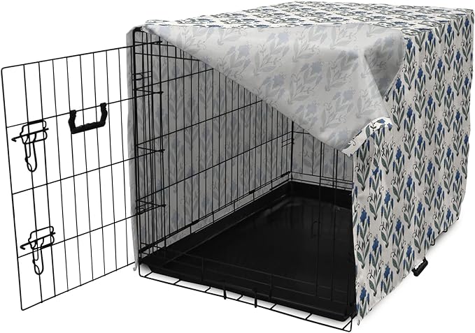 Ambesonne Floral Dog Crate Cover, Rhythmic Leaves Flowers Blossoms Nostalgic Style, Easy to Use Pet Kennel Cover for Small Dogs Puppies Kittens, 18 Inch, Champagne Multicolor