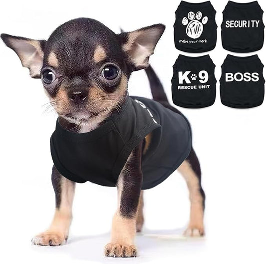4 Pieces Chihuahua Clothes Dog Clothes for Small Dogs Boy Summer Teacup Yorkie Spring Letter Security Pet Shirts Soft Puppy Cloth Tiny Doggie Outfit Pet Cat Clothing XXS Black