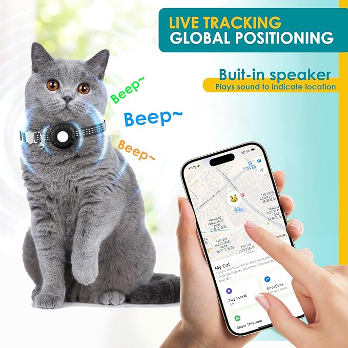 Cat Tracker, Pet Tracker for Cats, Cat Tracker Collar with Safety Elastic Buckle, Works with Any Collar,Compatible with Apple Find My App (Only iOS), No Monthly Fee Pet Tracker, Black