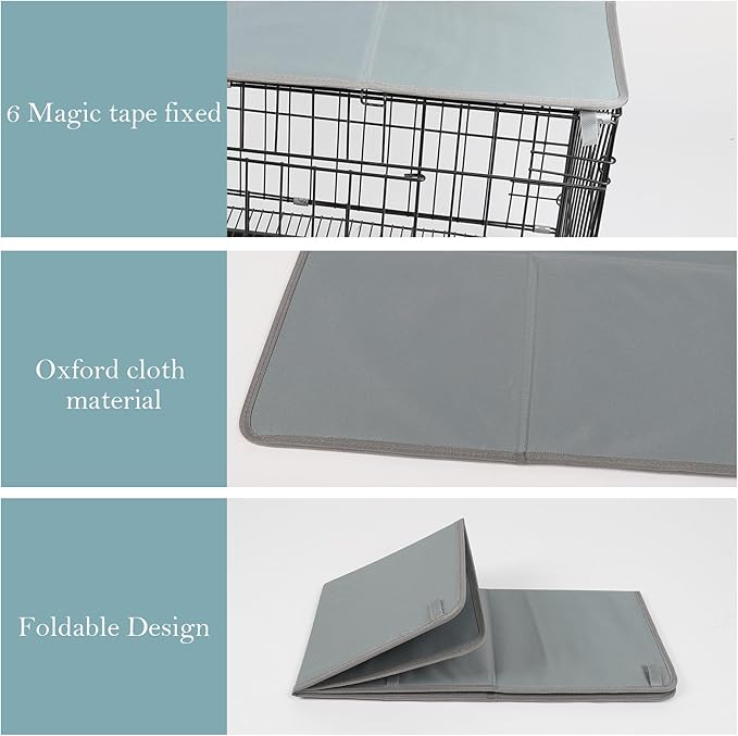 Pethiy Dog Crate Topper Oxford Cloth for 30 Inch Cages Collapsible Pet Crate Table Topper with 6 Magic Tape Fixed,Fits Most 24-48 inch Dog Crates (Dog Crate Not Include)