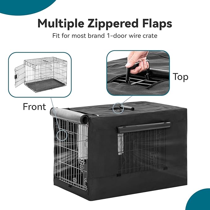PETSFIT Dog Crate Cover,42 Inch Cover for Wire Dog Kennel, Single Door, Mesh Window, Flap On The Top and Back is Detachable，Black