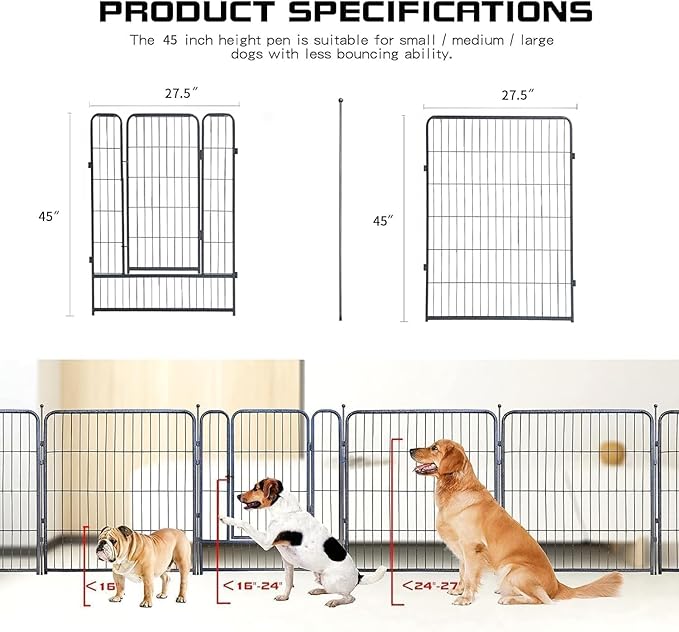 Dog Playpen,32/40/45 Inch Height in Heavy Duty, Folding Indoor Outdoor Anti-Rust Dog Exercise Fence, Portable Pet Playpen with Door for Large Medium Small Dogs and Pet (32 Panels, 45 Inch) Silver