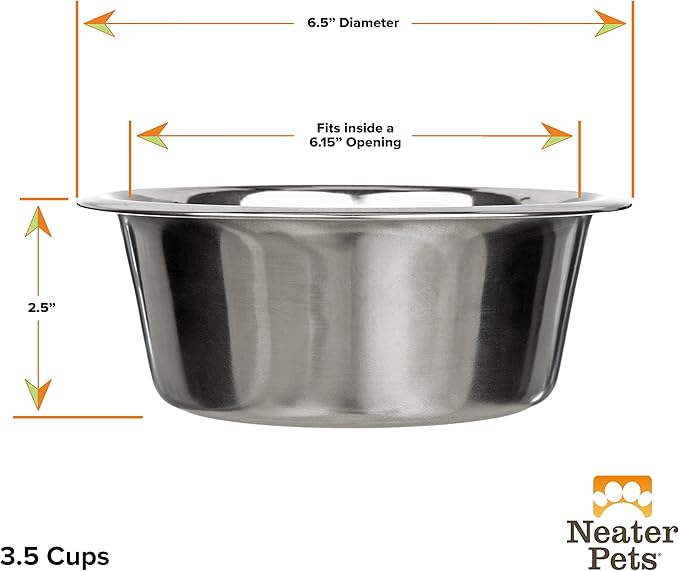 Neater Pet Brands Stainless Steel Dog and Cat Bowls - Neater Feeder Medium Deluxe Extra Replacement Bowl (Metal Food and Water Dish) (3.5 Cup)