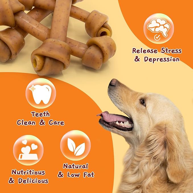 Jungle Calling Rawhide Free Dog Treats, Peanut Butter Bones, 6.5'' Dog Chews for Medium Dogs and Large Dogs (Peanut Butter),4 Count (Pack of 1)