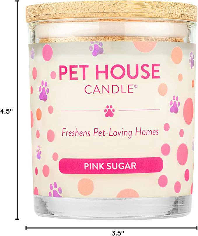 Pet House 9 oz Pink Sugar Scented Pet Odor Candle, Clean Burning, Long Lasting, Plant Based Spring, Summer Scented Soy Candle, 60 Hour Burn Time