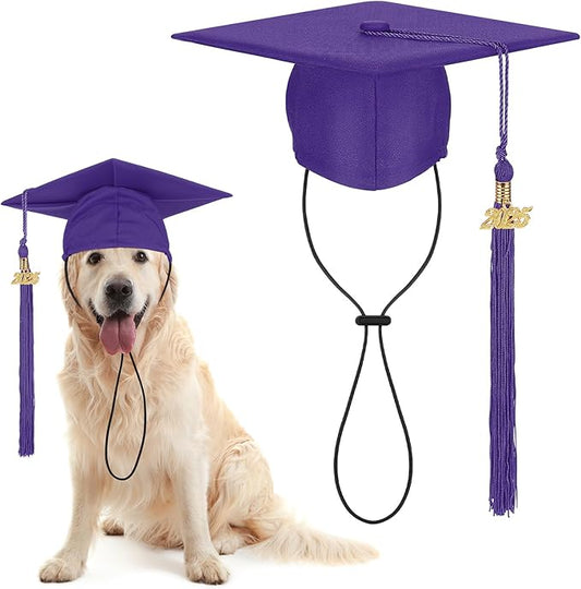 Pet Graduation Cap Small Dog Graduation Hats with 2025 Tassel Pet Graduation Costume for Dogs Cats Photo Prop Holiday Costume Accessory(Purple)