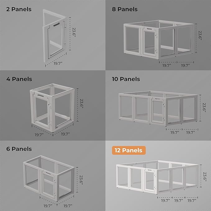 Clear Acrylic Plastic Dog Playpen Indoor,for Puppy Cat Rabbit Ferret Transparent Pet Pen,Easy Assemble Enclosure,Preferable for Small Dogs (12 Panels (White))