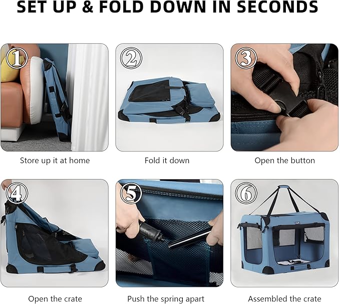 Petprsco Portable Dog Crate - 32"x23"x23" Collapsible Dog Travel Crate for Medium/Large Dogs with Soft Blanket, Foldable Bowl & Poop Bag Dispenser - Indoor & Outdoor Use